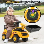 CostwayRide on Bulldozer Excavator Digger Toy with Adjustable Bucket-Yellow