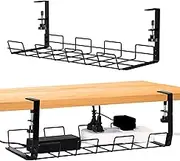 DRIFFLY Cable Tray 2Pcs - Carbon Steel Under Desk Cable Management with Clamp Mounting – No Drilling & Rust-Resistant 16” Welded Basket – Ideal for Sorting Electrical Wires at Home & Office