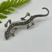 Sterling Silver Lizard Gecko Marcasite Brooch Pin