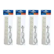 4PK The Brute Power Co Board 6 way 1m Cord/Cable Socket 10A Outlet/Strip White