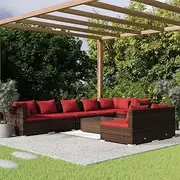 9 Piece Poly Rattan Garden Lounge Set with Cushions - Durable Outdoor Patio Furniture, Modular Brown Wicker Chairs and Tables for Garden, Porch, or Balcony - Water-Resistant, Comfortable
