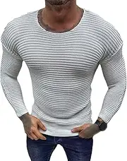 [Gsywaipei] Men's Basic Solid Knitted Pullover Slim Fit Crew Neck Knit Sweater Fall Casual Long Sleeve Male Knits Sweaters