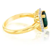 Luminesce Lab Grown 1.40 Carat Created Emerald Ring with 1/4 Carat Diamond Halo in 9ct Yellow Gold, M