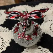Red Enameled Dragonfly Clear Frosted Glass Mini Perfume Bottle Glass Dauber