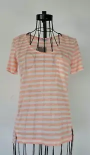 Splendid Striped White/Peach T-Shirt Tee Short Sleeve Scoop Neck Top Size XS
