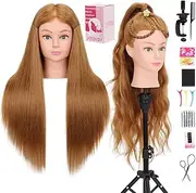 Mannequin Head Human Hair for Cosmetology - Manikin Head With Hair for Styling Practice, Manikin Practice Head Hairdresser With Free Clamp Holder (#27-UB)