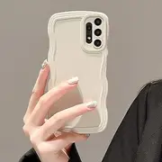 [UEEBAI] Wave Frame Case for Samsung Galaxy A13 5G Phone Case,Cute Wave Frame Slim Fit Shockproof Phone Bumper Cover Soft Pretty Curly Wavy Case Anti-Scratch TPU Case for Girl and Women - Beige