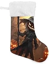 Amooorous Halloween Evil Pumpkin Weirdo Oversized Christmas Stockings Family Stocking with Plush Cuff Xmas Stocking Rustic Christmas Decor for Farmhouse Holiday Party Office