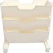 3 Tier Movable Plastic Bookshelf Rotatable Mobile Bookcase Bedroom Dormitory (White)