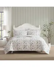 Laura Ashley 136 Thread Count Bramble Floral Cotton Reversible Quilt Set