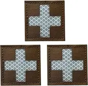 [Ancana] 3 Pcs Reflective Red Cross Medic Patches,Medical Red Cross Morale Hook and Loop EMS EMT (Coyote Brown-White)