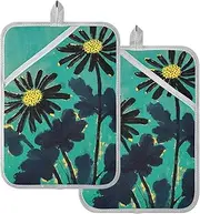 Pot Holder for Kitchen Heat Resistant Black Daisy Flower Potholder with Pockets Hot Pan Holder Oven Mitts 2 Pack
