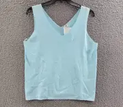 Anne Klein V-Neck Sleeveless Top Women's XL Light Blue Solid Pullover