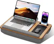 Portable Lap Laptop Desk, Fits up to 17 inch Laptop, with Anti-Slip Strip & Phone Holder, Lightweight Lap Tray Table with Cushion for Couch & Bed (Beech D)