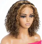 Ombre Water Curly 13X4 Lace Front Human Hair Short Bob Deep Wave 13X6 Lace Frontal Wig Brazilian For Women 180 Density 18 Inch 13x6 Lace Wig
