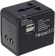 Travl Adapter Plug with Dual USB A Ports, Plug Power Adapter with 5.6A Smart Multi USB 3.0 (Black 2 USB)