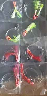 8 X WHITING FLASHER FISHING RIGS 2X SUICIDE HOOKS 1# 20lb Leader, Swivels Lumo