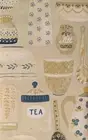 Tea Vinyl Flannel Back Tablecloth 60 Round Teacups Teapots Blue Beige
