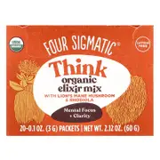 Four Sigmatic, Think, Organic Elixir Mix With Lion's Mane Mushroom & Rhodiola, Caffeine Free, 20 Packets, 0.1 oz (3 g) Each