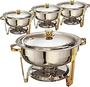 Frizoky Chafing Dishes for Buffet 4 Pack, 6QT Round Chafing Dish Buffet Set Stainless Steel Buffet Food Warmers Sets for Catering Events Parties Dinners with Complete Set,Gold and Silver