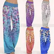 Women's Wide Leg Slacks Pants Trousers Fashion Boho Full Length Natural Floral Print Comfy Outdoor Comfortable Outdoor Vacation Weekend Wine Light Sky Blue Gre