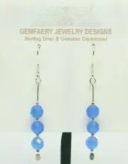 Sterling Silver Faceted CHALCEDONY Gemstone Dangle Earrings #2816...Handmade USA
