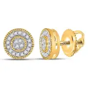 Round Diamond Circle Cluster Mens Stud Earrings 10k Yellow Gold Screw Back
