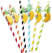 50PCS Biodegradable Paper Straws Bulk, Assorted Colors Drinking Straws for Juice, Shakes, Cocktail, Coffee,Soda, Milkshakes, Smoothies,for Summer Hawaiian Tableware Decoration (style1)