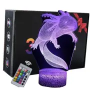 3D Night Light for Kids, Bedside Lamp with Remote Control USB Remote Axolotl