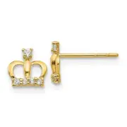 Madi K Kid's Earrings 14k Yellow Gold Cubic Zirconia Crown Post, 7 mm