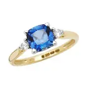 Yellow Gold Sapphire Solitaire Ring Cushion White Sapphire Engagement Hallmarked