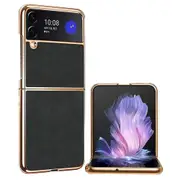 Ultra Thin Electroplated Case For Samsung Galaxy Z Flip3 5g, Pu Leather Coated Pc Folding Case