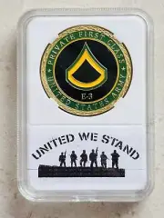 US ARMY PRIVATE FIRST CLASS E-3 Challenge Coin With Case United We Stand