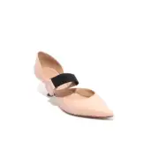 Isabelle 329 Pink Beige Black Leather Elastic Pointy Classic Pumps 37 / US 7