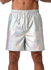 [ABAFIP] Men's Shiny Metallic Shorts Drawstring Sparkly Dance Hot Pants Disco Rave Party Outfit with Pockets