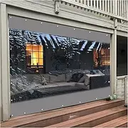 Outdoor Clear Vinyl Curtain with Rust Proof Grommets Weatherproof Patio Curtain for Pergola Porch Gazebo Gray 2.2x3m/7.2x9.8ft