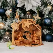 Handmade Olive Wood Musical Nativity Scene with Music Box & Incense