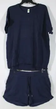 GREEN TEA WOMENS INDIGO 2 PC XL PULL-OVER TOP / XXL PULL-ON SHORTS OUTFIT NWT