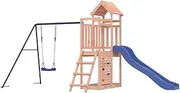 vidaXL Solid Douglas Wood Outdoor Playset - Multi-Activity Playground with Swing, Slide, Ladder, Rockwall and Sandpit for Children Aged 3-8