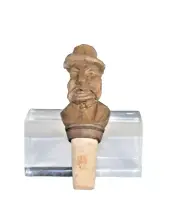 1970s Hand Carved Brown Wooden German Man Bottle Stopper Cork