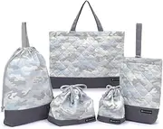 [COLORFUL CANDY STYLE] N8149600 Kindergarten Entrance Set for Boys School Preparation Lesson Bag, Shoe Case, Drawstring Bag, Camouflage, Ice Gray