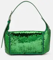[The Attico] The Attico 7/7 sequined leather shoulder bag One Size green
