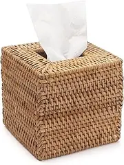 Rattan Tissue Box Cover Natural Woven Facial Napkin Holder Square (Natural, 5.7x5.7x5.7 Inch)