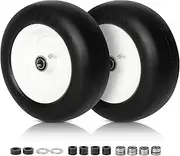 11x4.00-5 Lawn Mower Tire Flat Free, Zero Turn Mower Front Tires, 11x4-5 Solid Mower Wheel for Residential and Commercial, 3/4" and 5/8" Bushing, 3.4"-4"-4.5-5" Centered Hub, 2 Pack