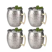 Catzon 500ml Stainless Steel Moscow Mule Mugs Set of 4 Hammered Cups-Silver