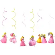 6PC Princess Peach Party Supplies Spiral Swirl Hanging Birthday Decorations