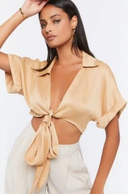 Forever 21 Satin Tie-Front Crop Top Size S New With Tags