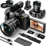 NBD 48MP Digital Cameras for Photography - 16X Zoom Travel Camera with 180° Flip Screen, 4K Vlogging Cameras Fotograficas for YouTube, Auto Focus, Macro Lens, 2 Batteries & 32GB SD Card