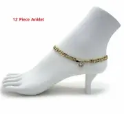 12 Piece CONCAVE CUBAN LINK CHAIN ANKLET CZ 6mm ANKLE BRACELET 14K GOLD PLATED