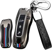 HIBEYO 3/4 Button Key Fob Cover for Porsche 911 Cayenne Macan Panamera Taycan Smart Key Cover for Porsche Keyless Entry Remote Shell Accessories-B Keychain Black